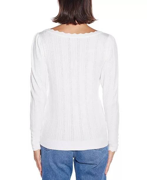 Belldini Scalloped-Trim Boat Neck Sweater White L NWT $59