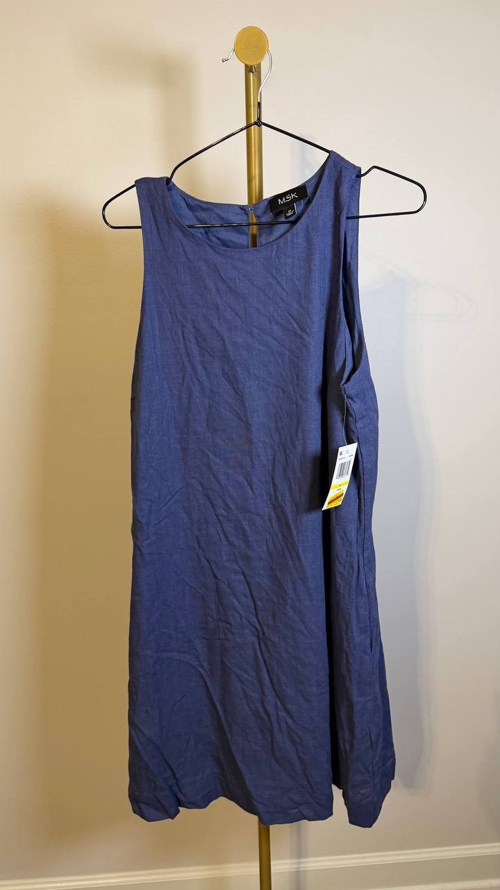 MSK Petite Women’s Sleeveless Round‑Neck Shift Dress Navy M $79 NWT