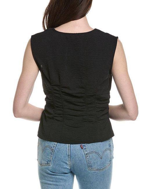 Ellen Tracy Sleeveless Ruched Button‑Front Top Black S NWT $79