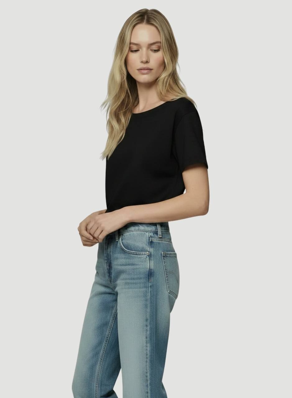 Majestic Filatures Supima Cotton Semi Relaxed Boat Neck Tee Noir Size 2 NWT $230