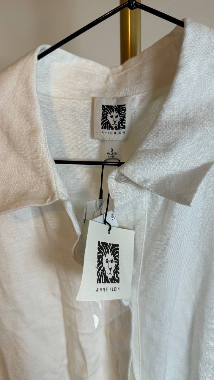 Anne Klein Women’s White Belted Drop-Sleeve Shirtdress Size 8 NWT $169