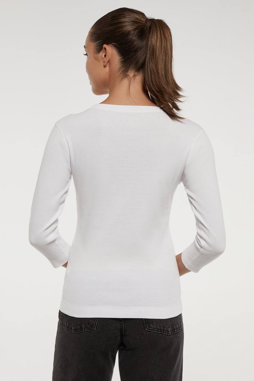 Three Dots Knit 3/4 Sleeve V‑Neck Tee White S NWT $46