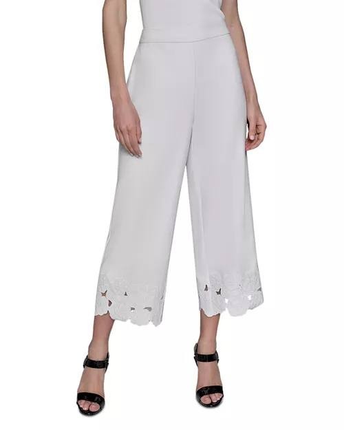 Karl Lagerfeld Flora Cropped Pants White 12 New With Tags Wide-Leg NWT