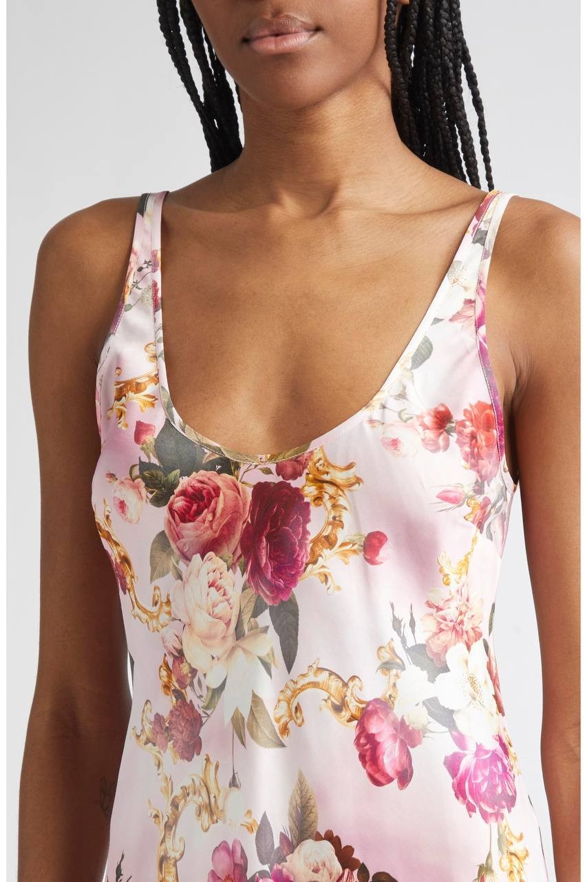 L’Agence Akiya  Satin Maxi Dress Floral Bougainvillea Size L NWT $425