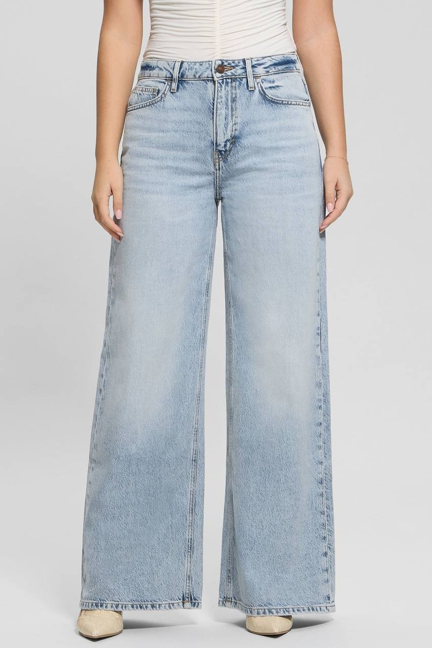 Guess Eco Bellflower Wide‑Leg Jeans Jersey Blue 27x32 NWT $118