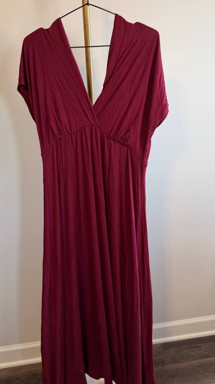 24Seven Comfort Apparel Women’s Cap Sleeve V‑Neck Maxi Dress Wine 1X $48.99 NWT