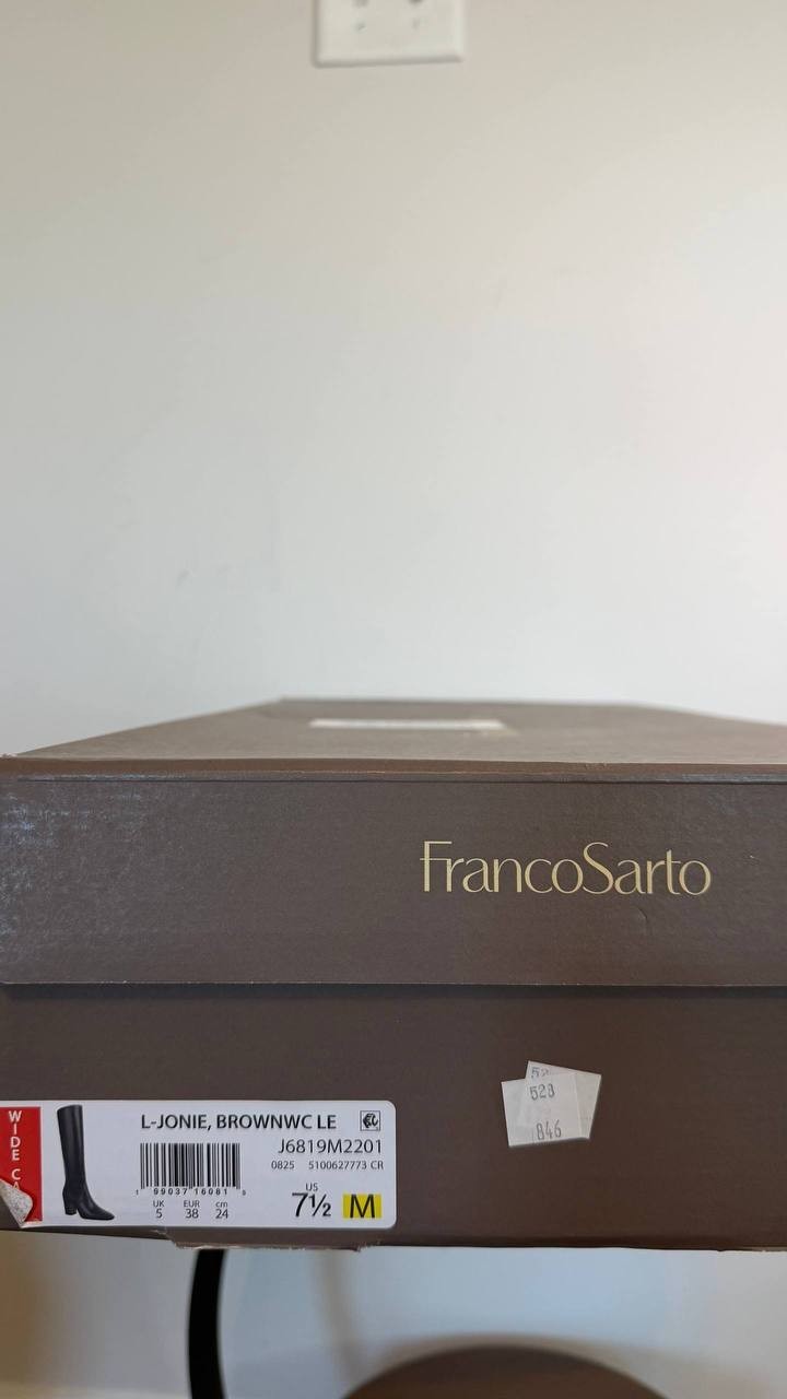 Franco Sarto Jonie Square Toe Zip Tall Boots Black 7.5M Leather $225 NWB