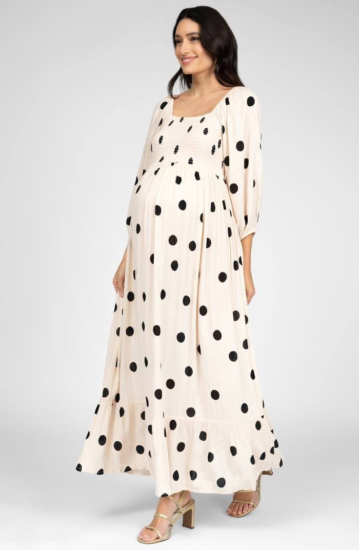 Seraphine Maternity Midi Dress Shirred Viscose Polka Dot 4 NWT MSRP $125