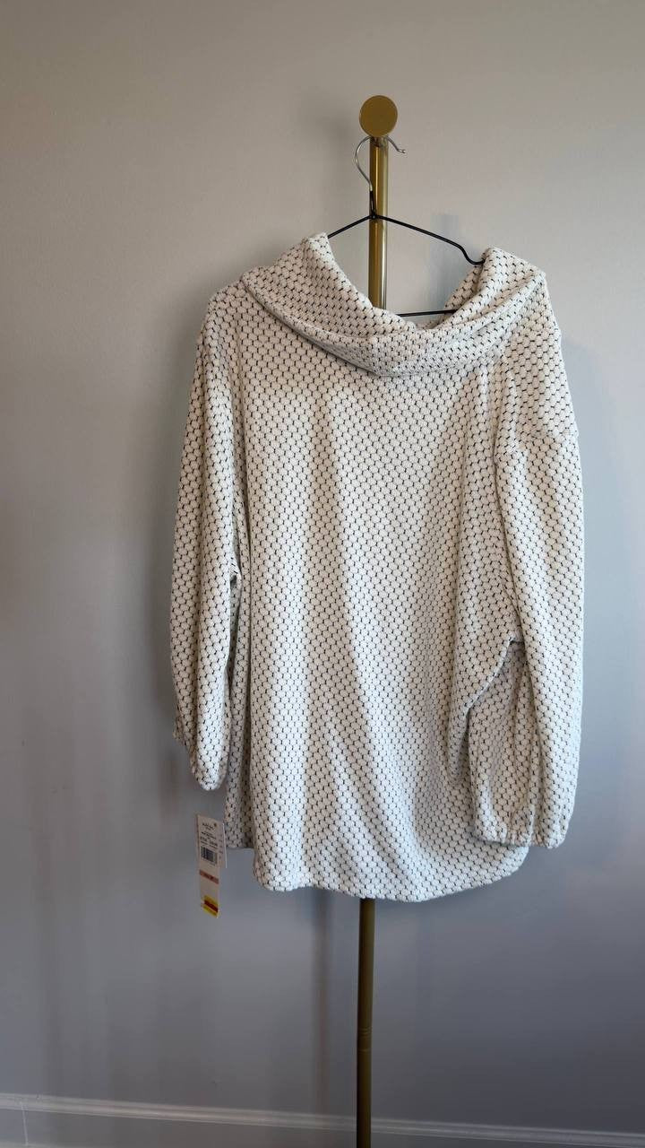 Ruby Rd Plus Honeycomb Chenille Cowl Neck Top Ivory/Black 3X NWT $64