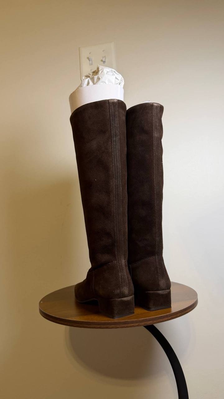 Steve Madden Dantelle Boots 5.5 Brown Suede Knee‑High Square Toe NIB msrp$179