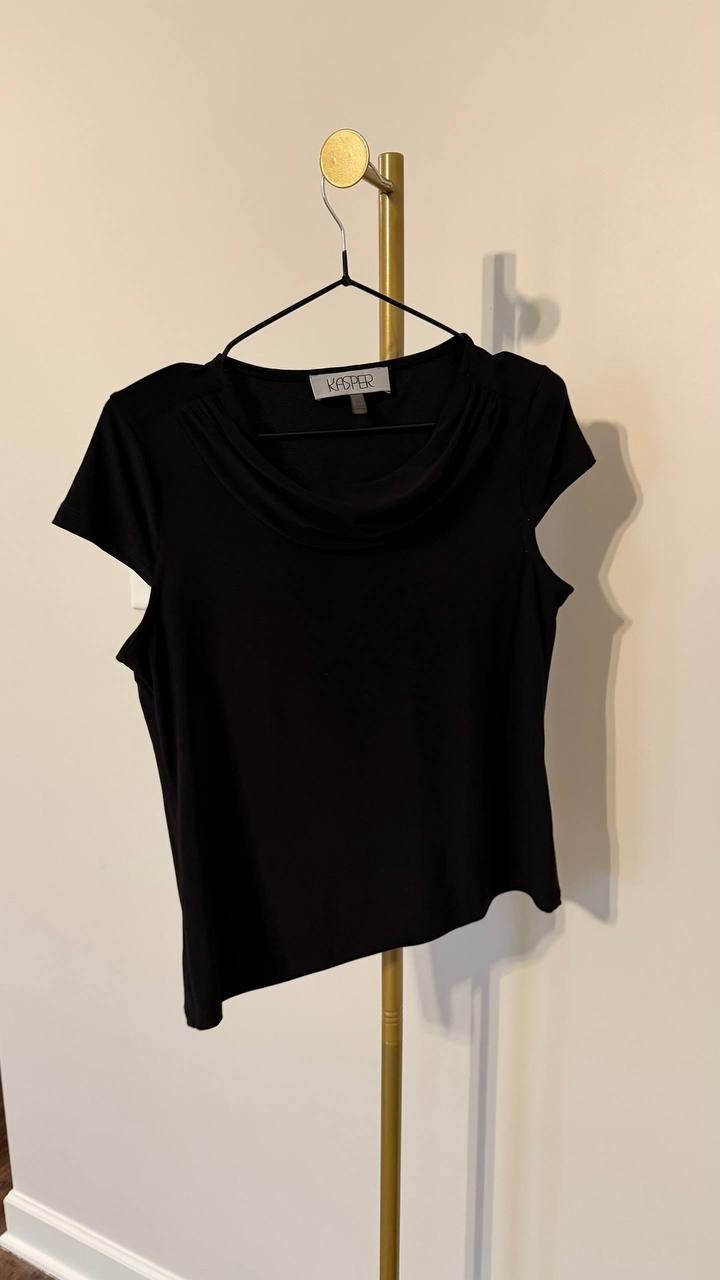 Kasper Black Cowl Neck Knit Top PS Pre‑Owned Classic Everyday Style msrp$49