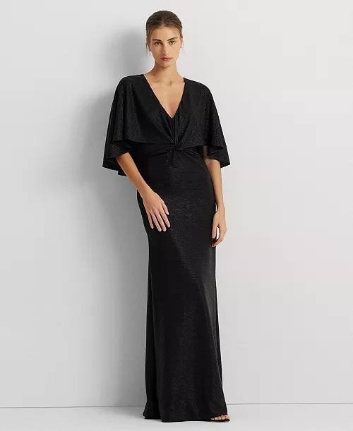 Lauren Ralph Lauren Cape Gown – Size 16 – NWT – Black Twist-Front Sleeveless