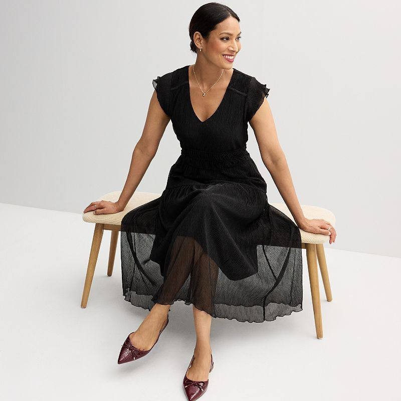 Sandra Darren Pleated Sheath Maxi Dress Black Size S NWT $99 – Elegant Chiffon