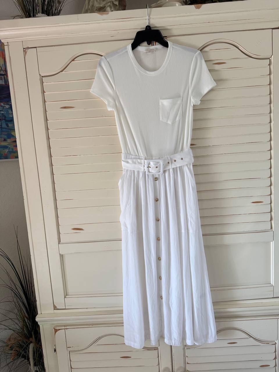 Ramy Brook Sylvie Cotton-Blend Midi Dress Ivory Size S with Belt Pockets