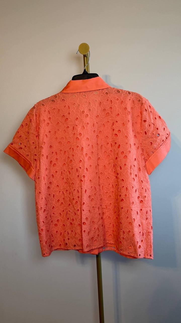 Karl Lagerfeld Paris Eyelet Cotton Shirt Red M NWT $129