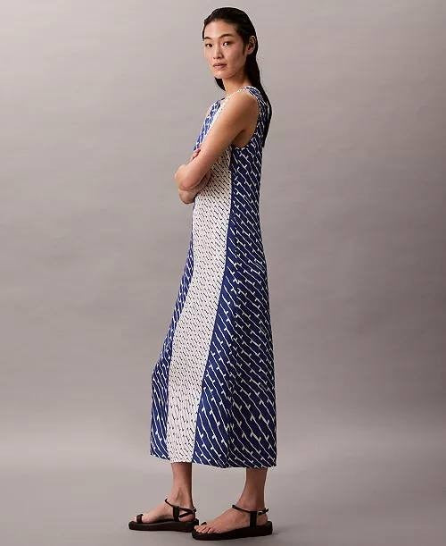 Calvin Klein Printed Color-Block Sleeveless Dress Blue White Size XL NWT $179 –