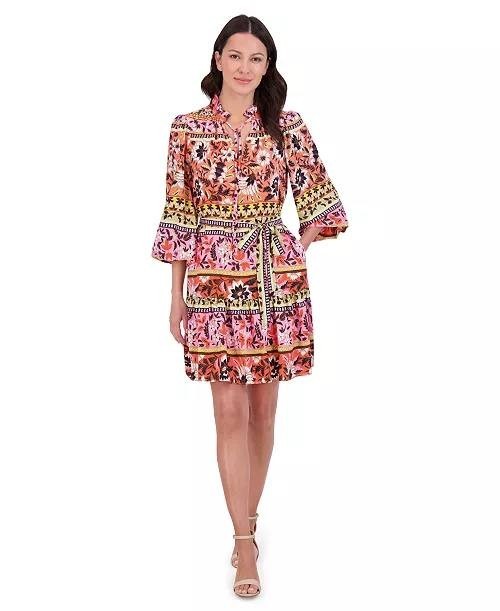 Vince Camuto Floral‑Print Belted Tiered Dress Floral Multi 2 NWT $158
