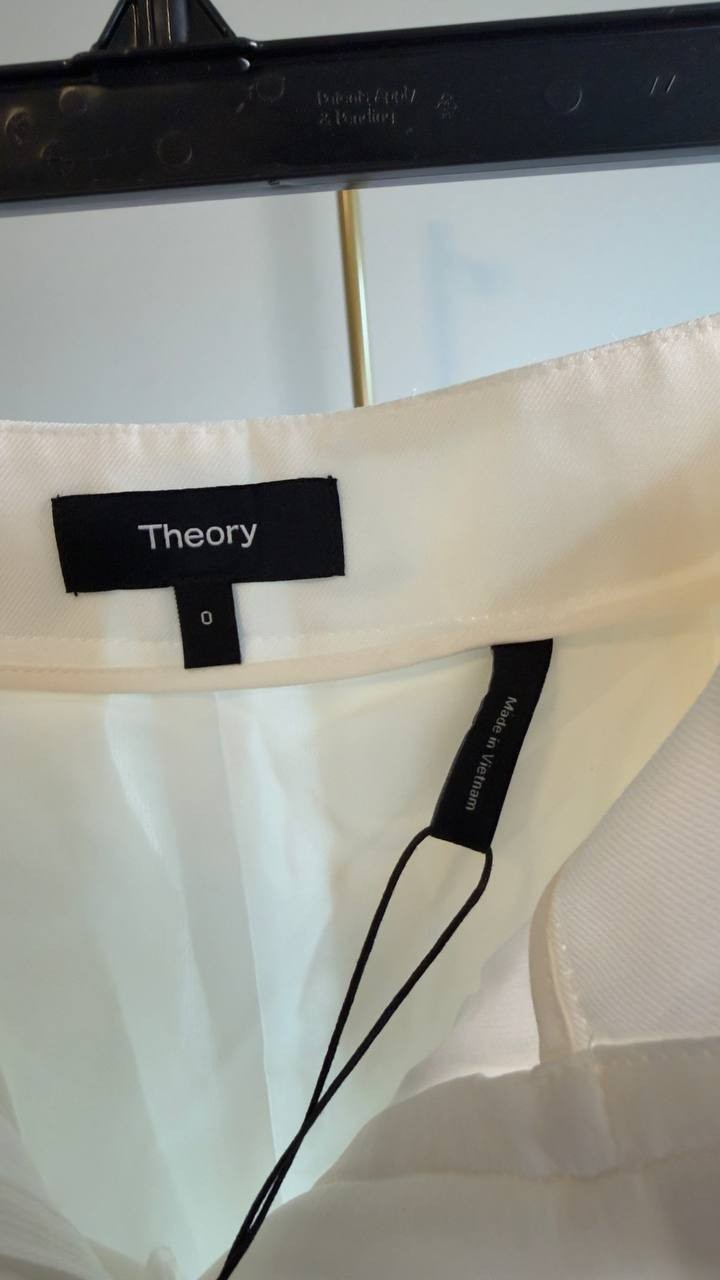 Theory Deep Pleat City Twill Wide‑Leg Pant 0 Ivory NWT $245