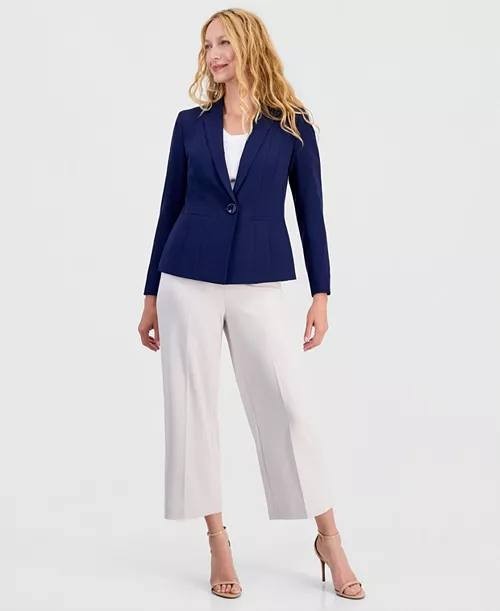Kasper Stretch Crepe One-Button Blazer Navy Size 10P NWT $99