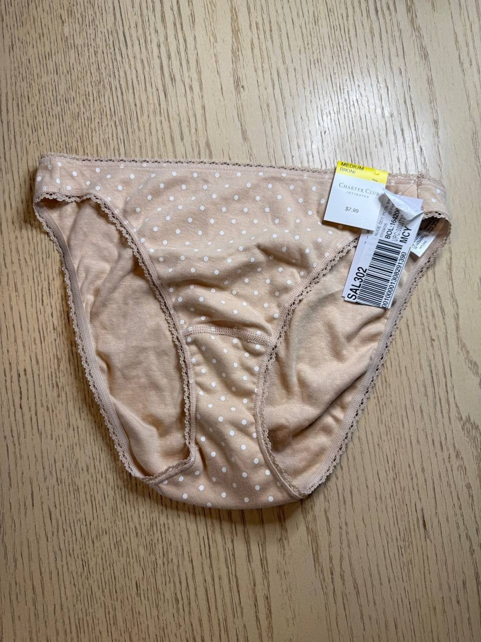 Charter Club Women’s Bikini Panties Size M Beige with White Polka Dots Lot of 5