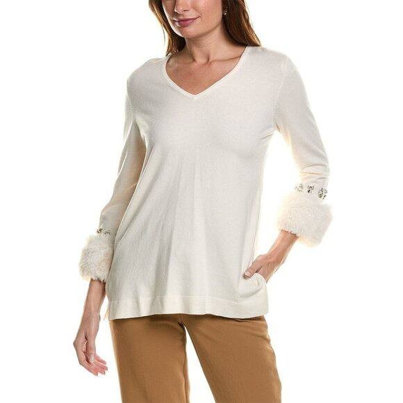 Anne Klein Embellished Sweater – L – White – NWT – $129
