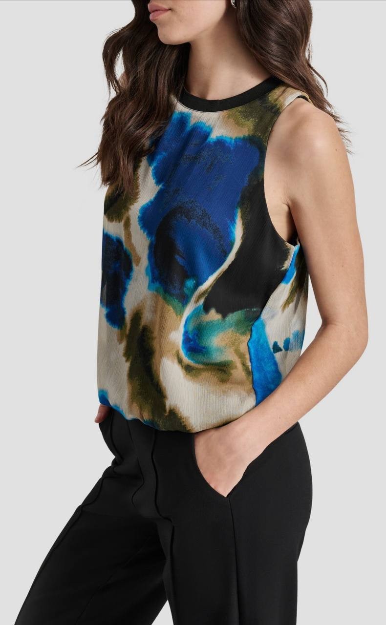 DKNY Sleeveless Chiffon Top – Size XL – NWT – Multicolor Abstract Print