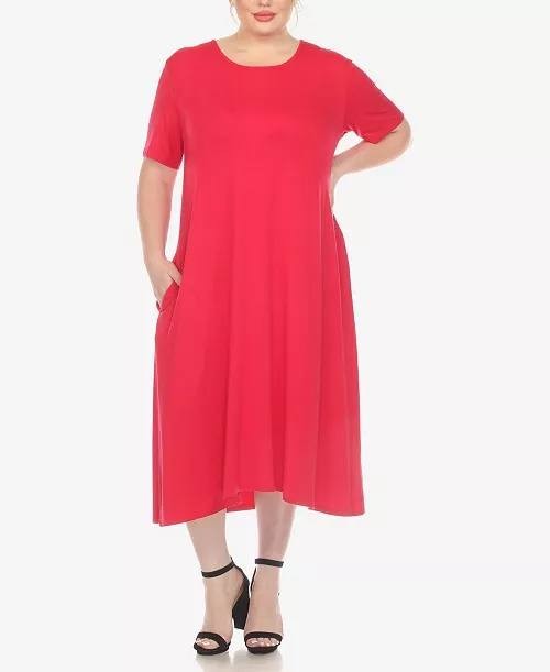White Mark Plus Size Short Sleeve Pocket Swing Midi Dress Magenta 3XL NWT $68