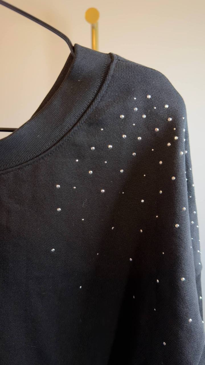 BOSS Orange Elay Embellished Cotton Sweater Black L NWT $98