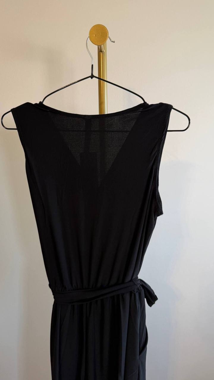 NY Collection Petite 3/4 Sleeve Belted Wide Leg Jumpsuit Black PM $66 NWT