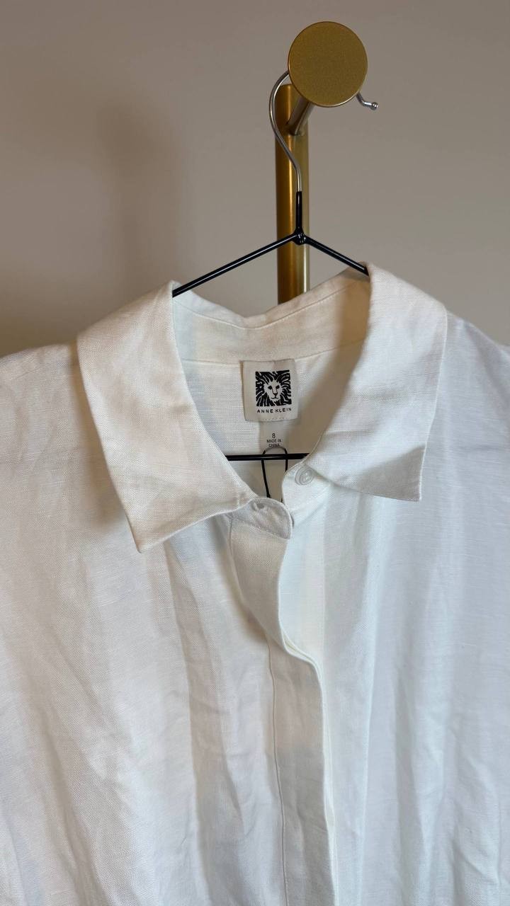 Anne Klein Women’s White Belted Drop-Sleeve Shirtdress Size 8 NWT $169