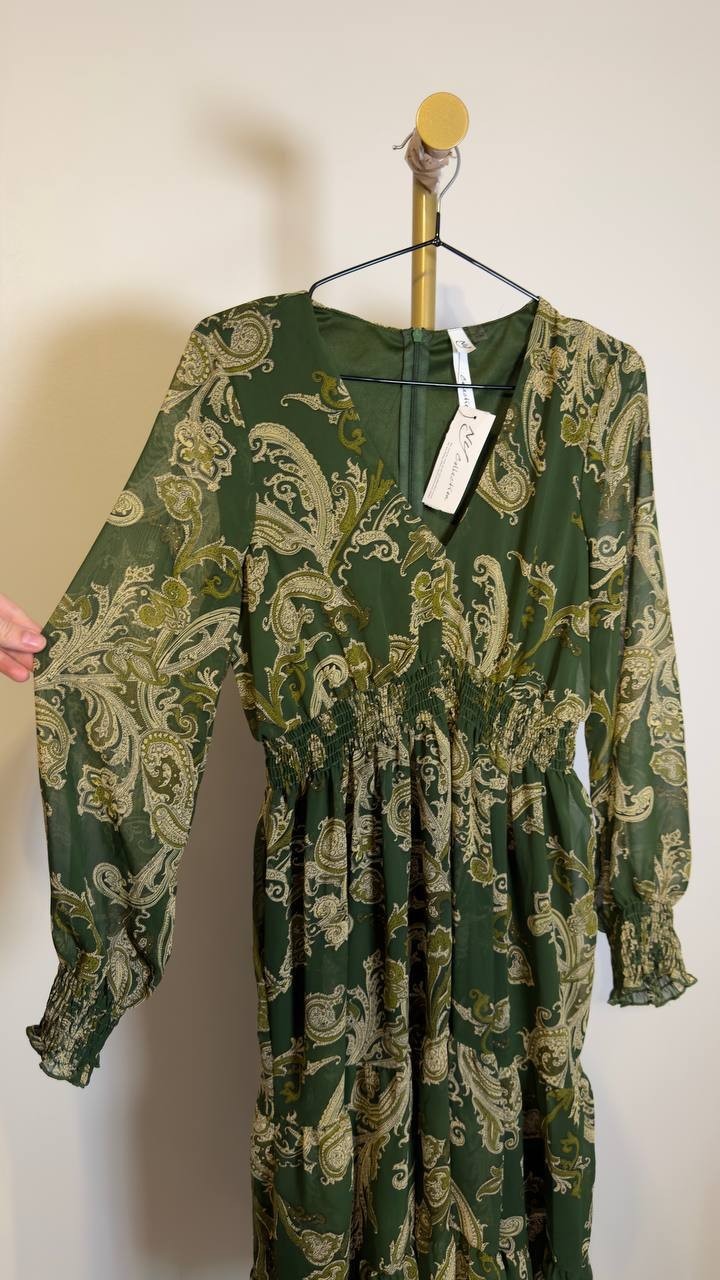 NY Collection Women’s Clip Dot Chiffon Dress Green Paisley M NWT $44
