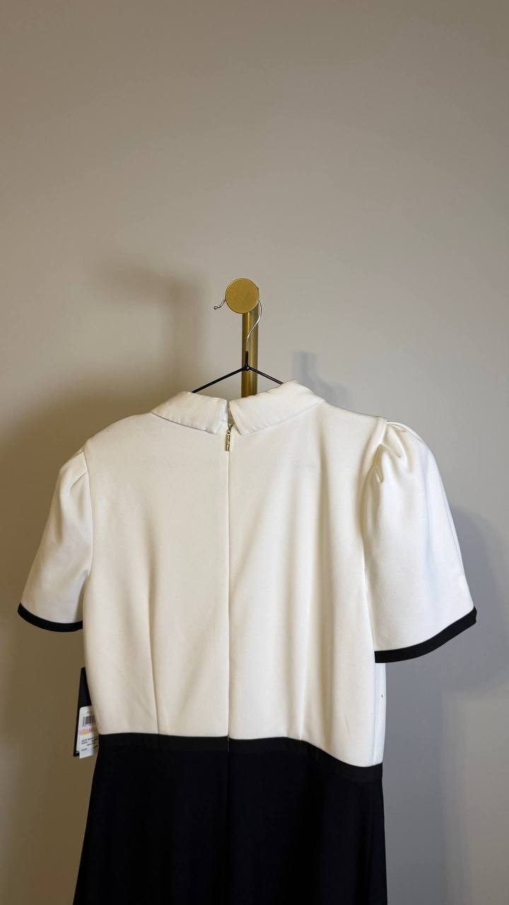 Karl Lagerfeld Paris Collared Contrast Trim Dress White Black 10 $148 NWT