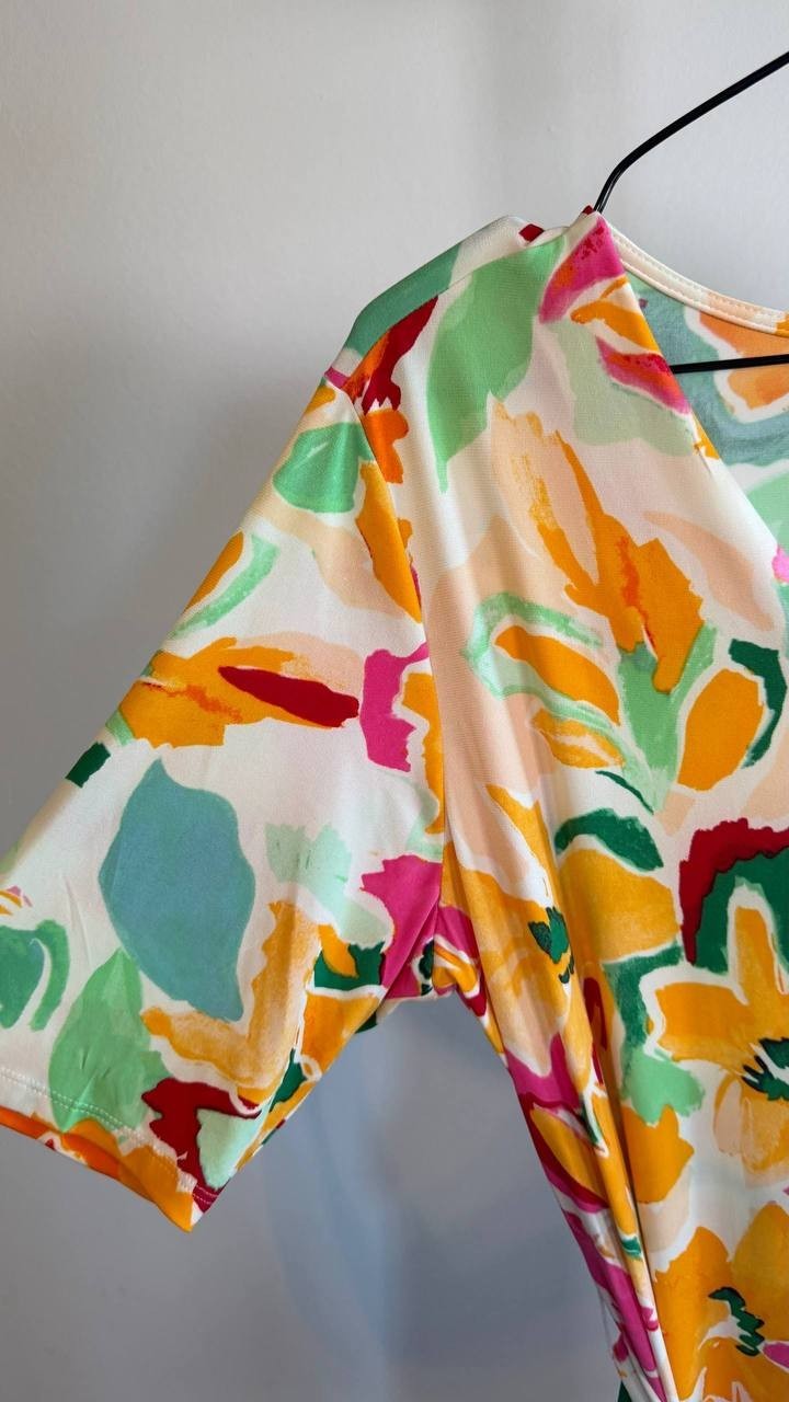 MSK Floral Print Tie Waist V‑Neck Midi Dress Multicolor XL $69 NWTMSK Floral