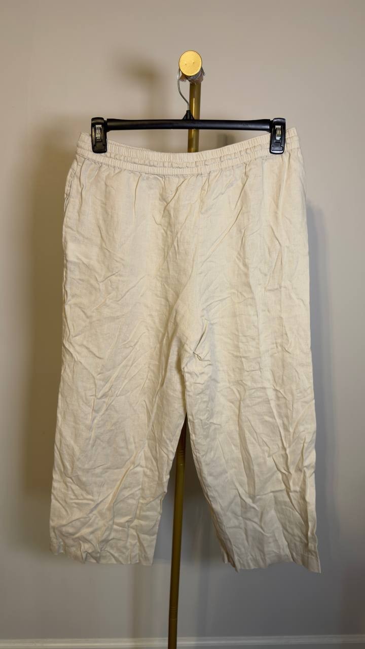 DKNY Pure Wide‑Leg Linen‑Blend Drawstring Pants Beige M NWOT $79