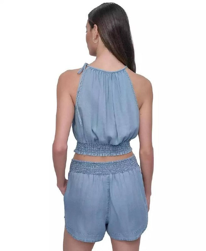 DKNY JEANS Smocked‑Waist Sleeveless Crop Top Size XL NWOT Modern Chic msrp$59