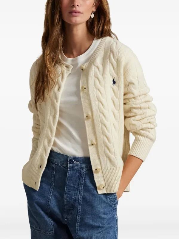 Polo Ralph Lauren Textured Knit Button Cardigan Cream XXS $228