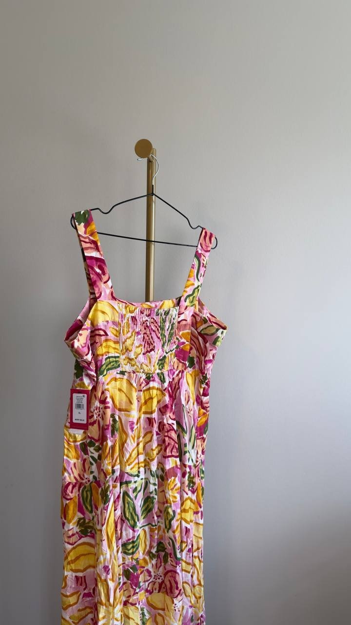 Vince Camuto Sleeveless Square Neck Floral Dress Plush Pink XL NWT $69