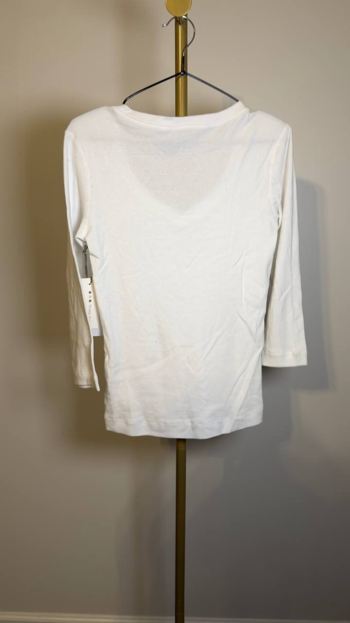 Three Dots Knit 3/4 Sleeve V‑Neck Tee White S NWT $46