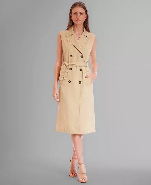 Julia Jordan Sleeveless A-Line Jacket Dress Tan 8 NWT $149