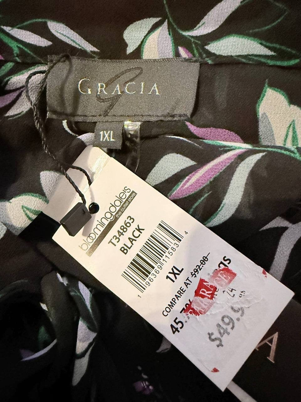 Garcia Black Floral Button Blouse – Size 1XL – NWT