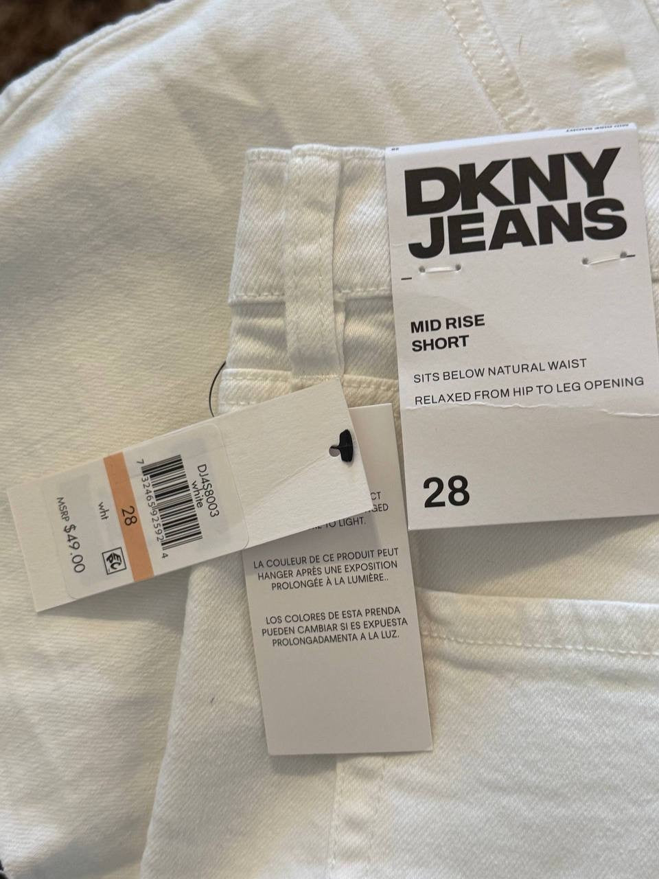 DKNY Mid‑Rise Raw Hem Denim Shorts – Size 28 – NWT – White – $49