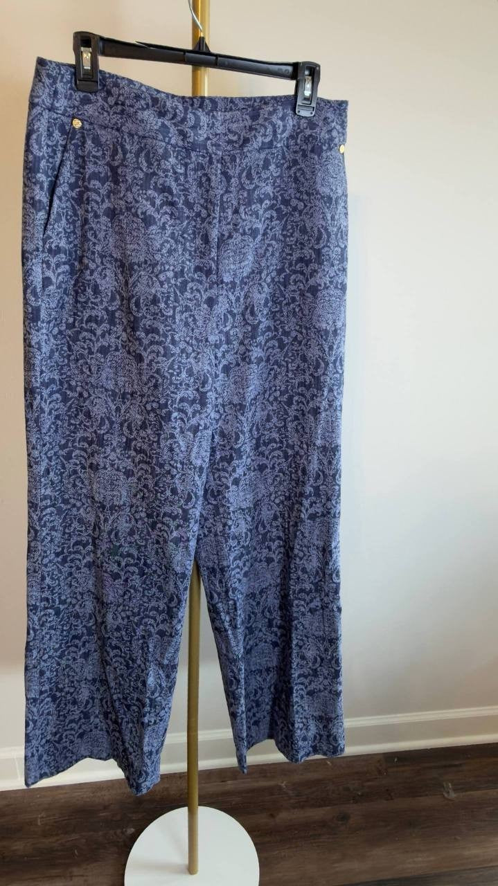 Karl Lagerfeld Paris Printed Wide‑Leg Denim Pants Medium Wash 8 NWT $139