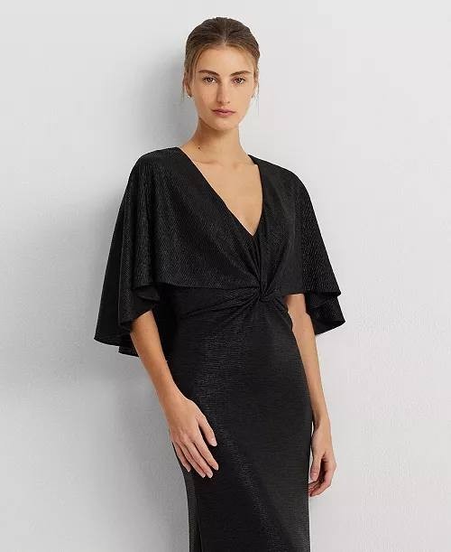Lauren Ralph Lauren Cape Gown – Size 16 – NWT – Black Twist-Front Sleeveless