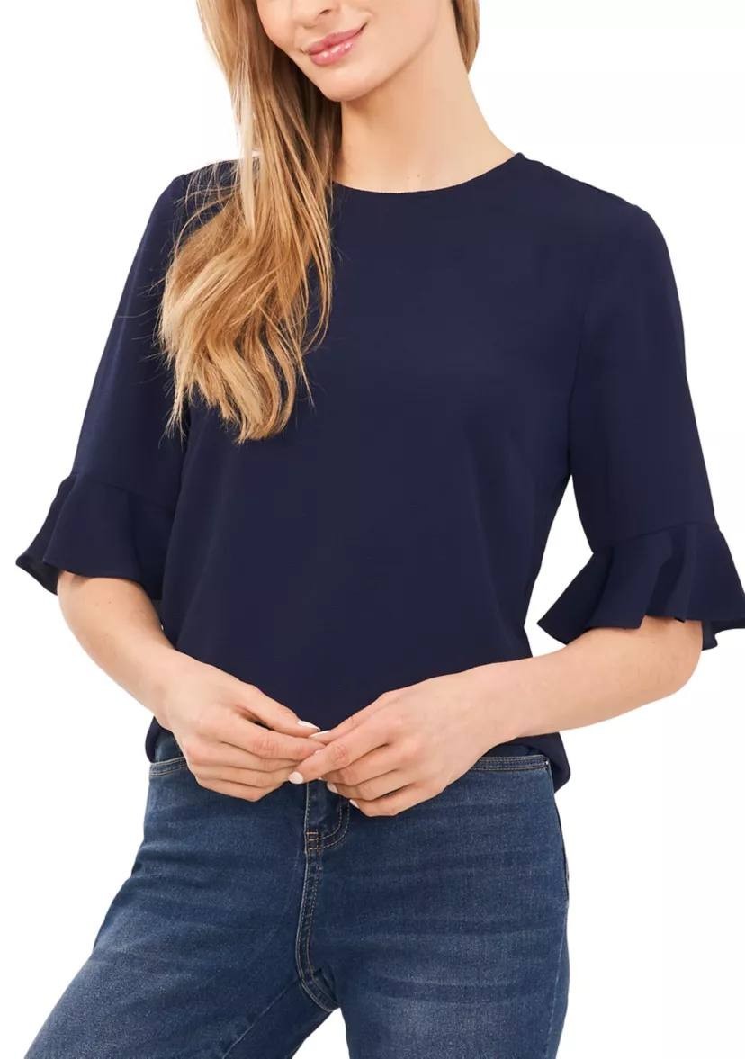 CeCe Ruffle Sleeve  Blouse Classic Navy S NWT $49