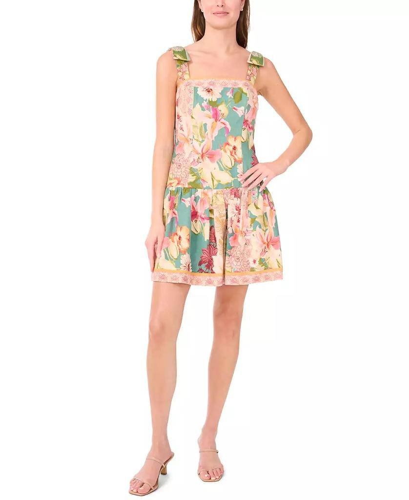 CeCe Sleeveless Square‑Neck Fit & Flare Dress Tropic Night L NWT $119