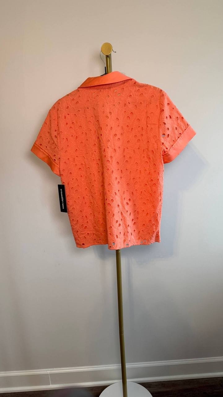 Karl Lagerfeld Paris Women’s Eyelet Cotton Shirt Red XS NWT $129
