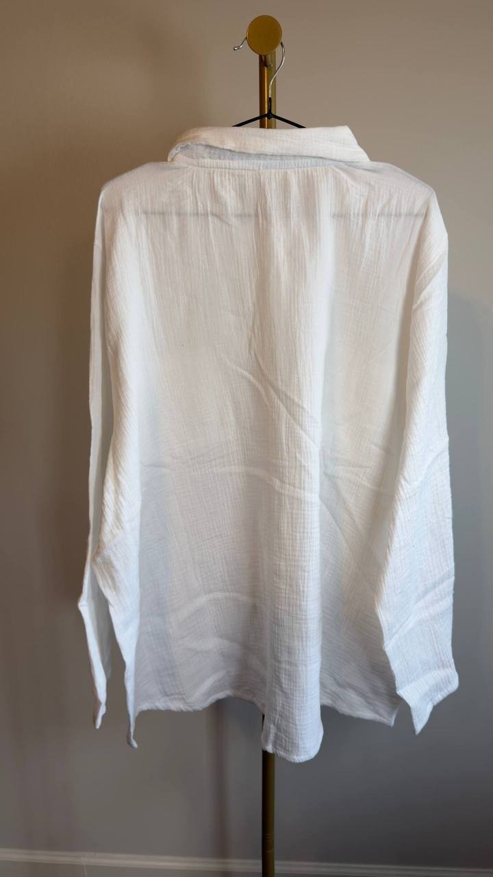 White Mark Plus Size Long Sleeve Button Down Cotton Gauze Shirt White 3X NWT $92