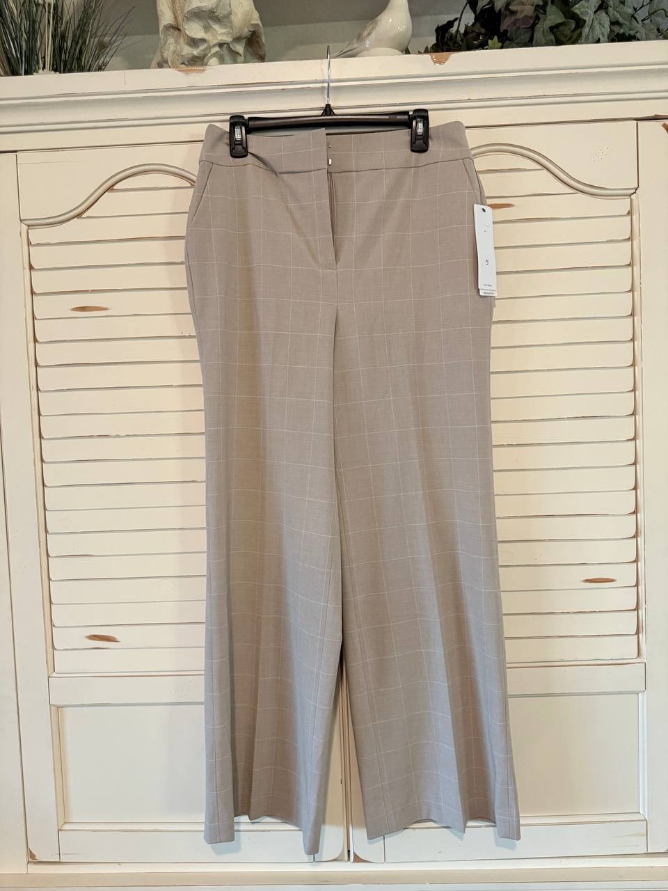 Calvin Klein Brown Windowpane Wide-Leg Pants Size 12P NWT $99 Chic Tailored Look