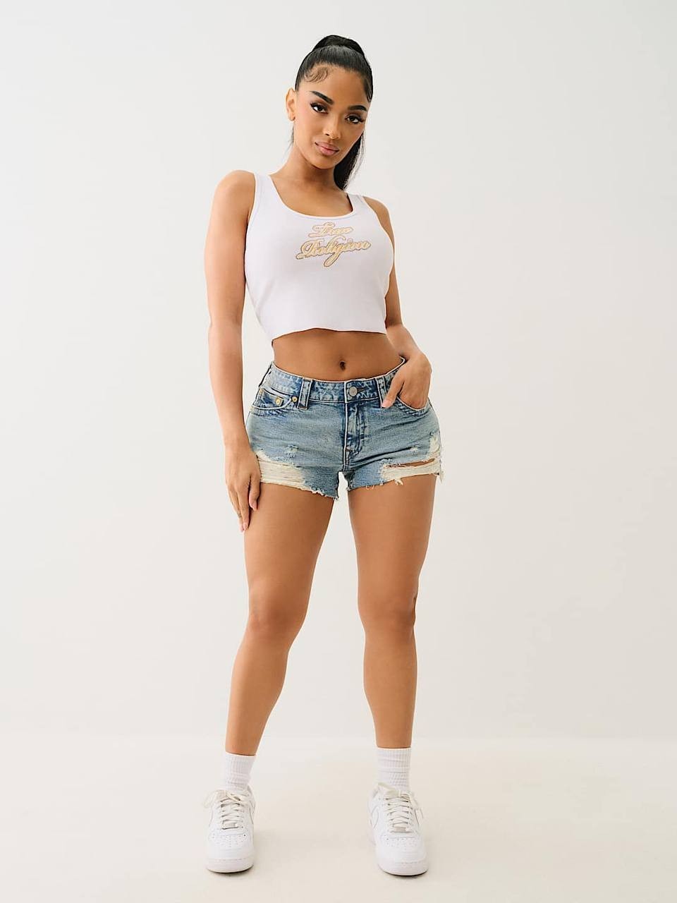 True Religion Raw Hem Crystal Logo Tank Top White XXL NWT $59