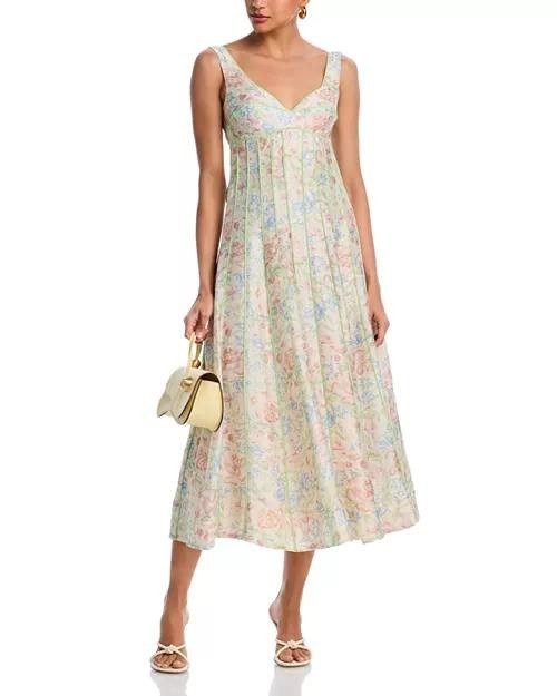 AQUA Floral Seamed Midi Dress Multi XS, Sweetheart Neckline, Sleeveless
